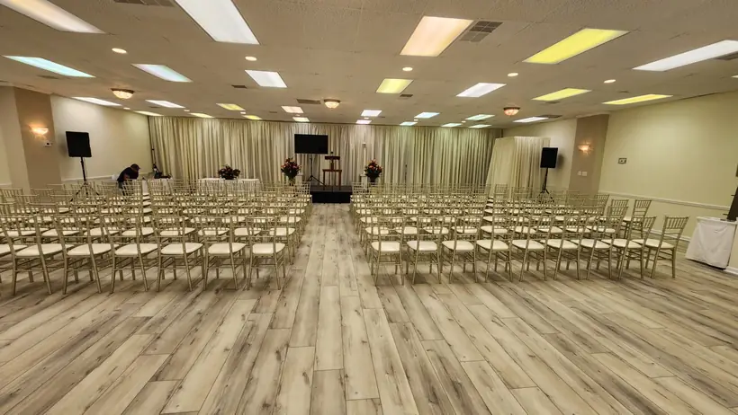 Ceremony seating facing the front of the Grand Ballroom