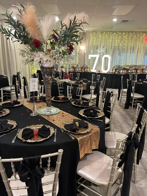 A 70th birthday set in black, gold and ivory